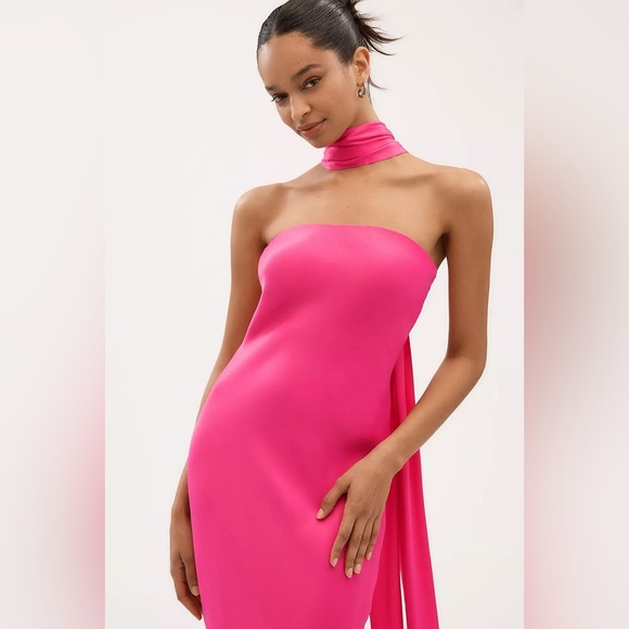 Anthropologie BHLDN Strapless Satin Midi Slip Dress w/ Scarf - Size XXS - Picture 2 of 10